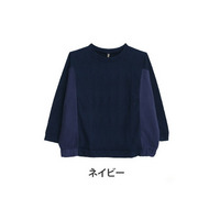 華奢魅せして体型カバー 異素材使い ドルマン切替 プルオーバー 綿100％ ストレッチ