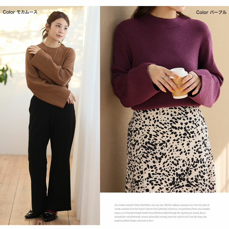 フィットしすぎないからTシャツ感覚の使いやすさ! カラーで選ぶ もっちり リブ 着回し美人 ワイドスリーブ ニット19