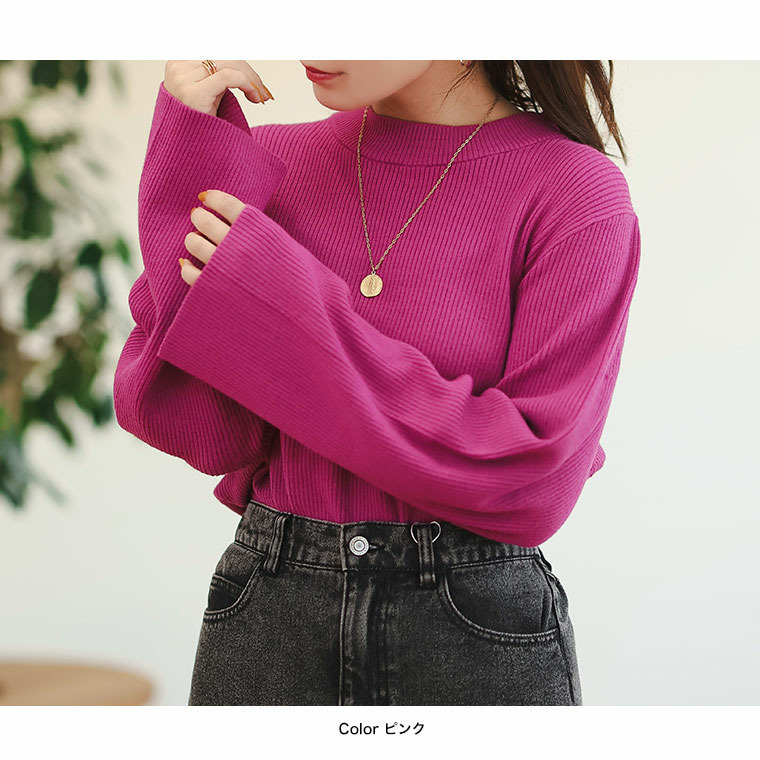フィットしすぎないからTシャツ感覚の使いやすさ! カラーで選ぶ もっちり リブ 着回し美人 ワイドスリーブ ニット20