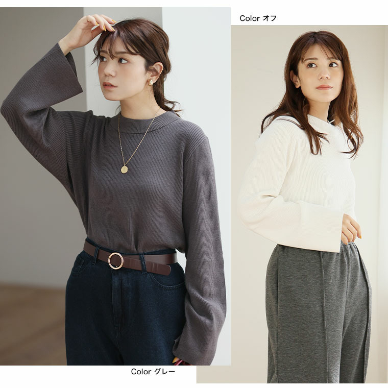 フィットしすぎないからTシャツ感覚の使いやすさ! カラーで選ぶ もっちり リブ 着回し美人 ワイドスリーブ ニット23