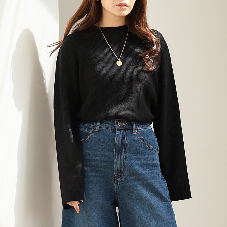 フィットしすぎないからTシャツ感覚の使いやすさ! カラーで選ぶ もっちり リブ 着回し美人 ワイドスリーブ ニット1
