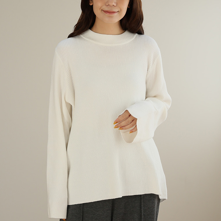フィットしすぎないからTシャツ感覚の使いやすさ! カラーで選ぶ もっちり リブ 着回し美人 ワイドスリーブ ニット1