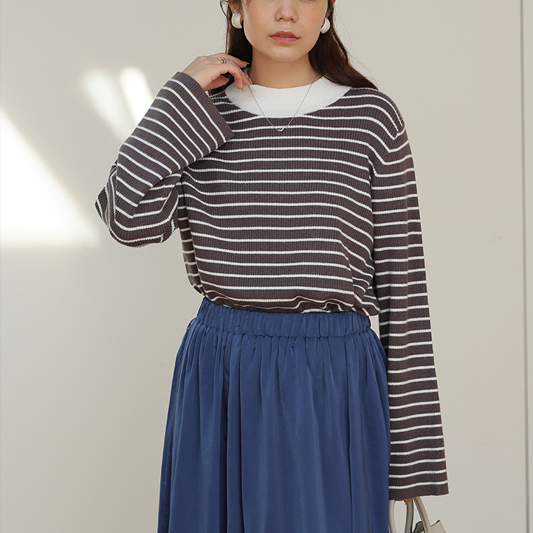 フィットしすぎないからTシャツ感覚の使いやすさ! カラーで選ぶ もっちり リブ 着回し美人 ワイドスリーブ ニット1