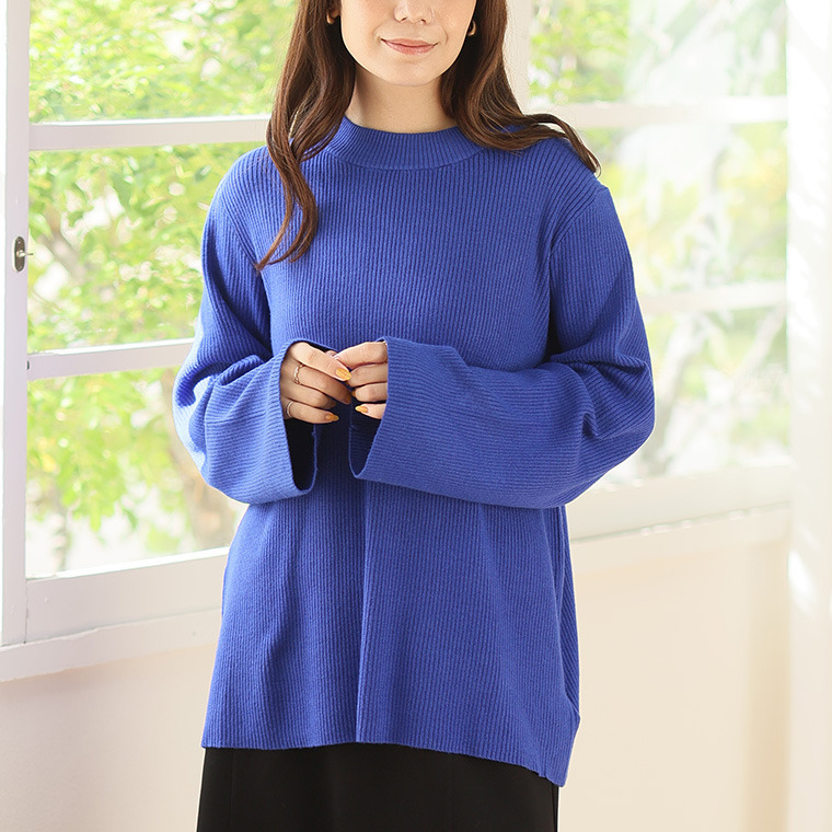 フィットしすぎないからTシャツ感覚の使いやすさ! カラーで選ぶ もっちり リブ 着回し美人 ワイドスリーブ ニット1