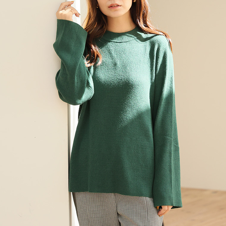 フィットしすぎないからTシャツ感覚の使いやすさ! カラーで選ぶ もっちり リブ 着回し美人 ワイドスリーブ ニット1