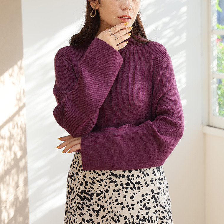 フィットしすぎないからTシャツ感覚の使いやすさ! カラーで選ぶ もっちり リブ 着回し美人 ワイドスリーブ ニット1