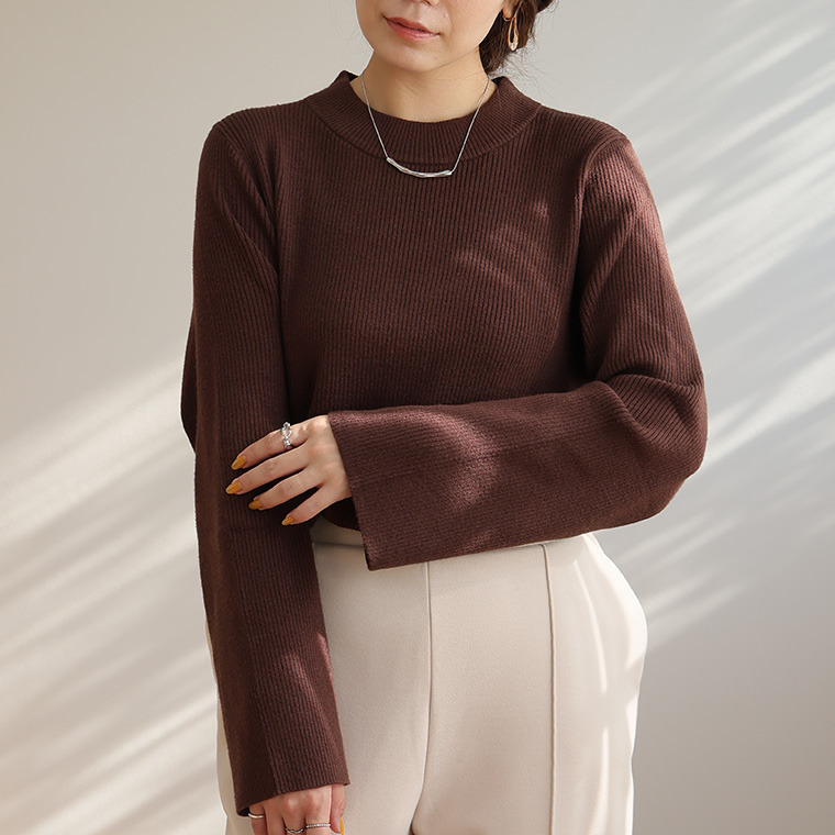 フィットしすぎないからTシャツ感覚の使いやすさ! カラーで選ぶ もっちり リブ 着回し美人 ワイドスリーブ ニット1