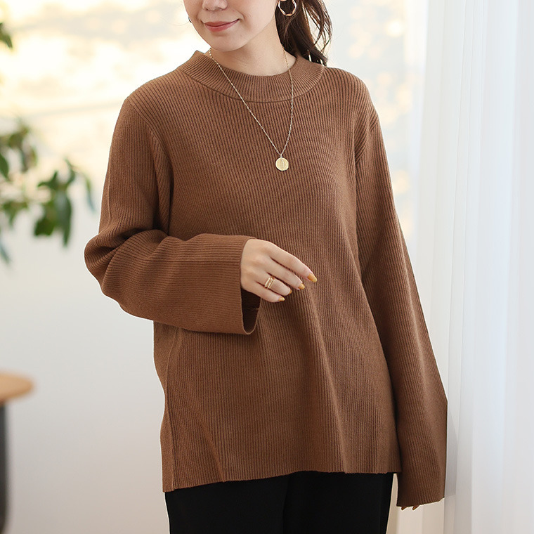 フィットしすぎないからTシャツ感覚の使いやすさ! カラーで選ぶ もっちり リブ 着回し美人 ワイドスリーブ ニット1