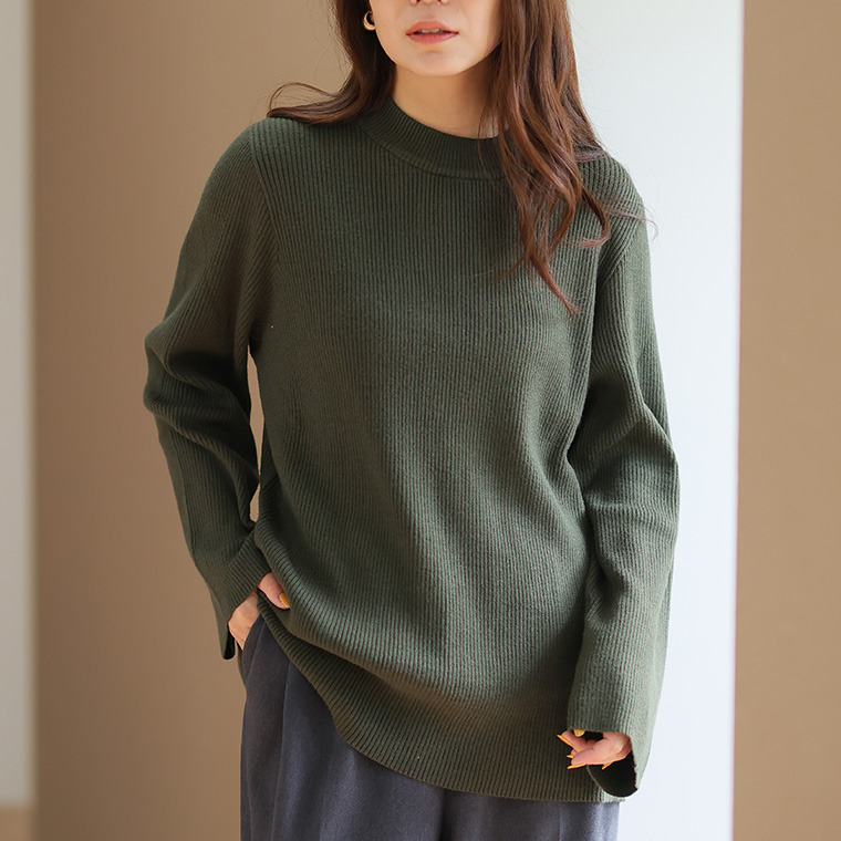 フィットしすぎないからTシャツ感覚の使いやすさ! カラーで選ぶ もっちり リブ 着回し美人 ワイドスリーブ ニット1