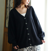 ハートとリボンで選べる! スカート派さんが嬉しい スタイルアップ もっちり Vネックカーデ