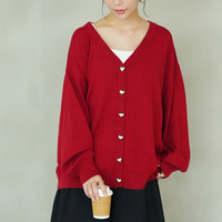 ハートとリボンで選べる! スカート派さんが嬉しい スタイルアップ もっちり Vネックカーデ