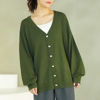 ハートとリボンで選べる! スカート派さんが嬉しい スタイルアップ もっちり Vネックカーデ