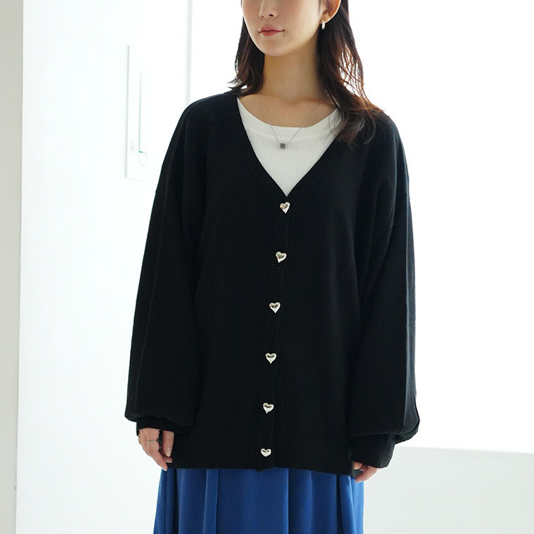 ハートとリボンで選べる! スカート派さんが嬉しい スタイルアップ もっちり Vネックカーデ1