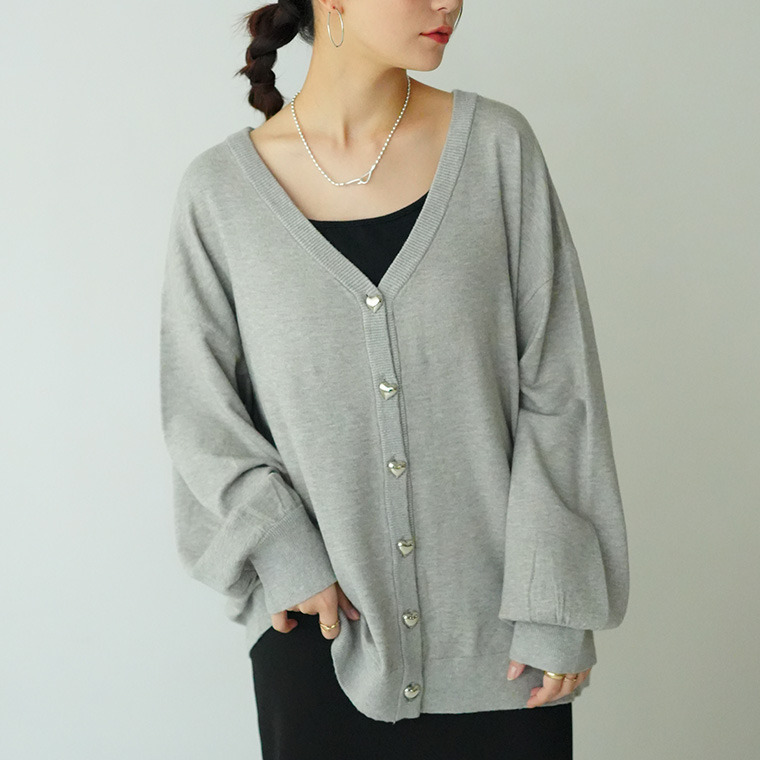 ハートとリボンで選べる! スカート派さんが嬉しい スタイルアップ もっちり Vネックカーデ1