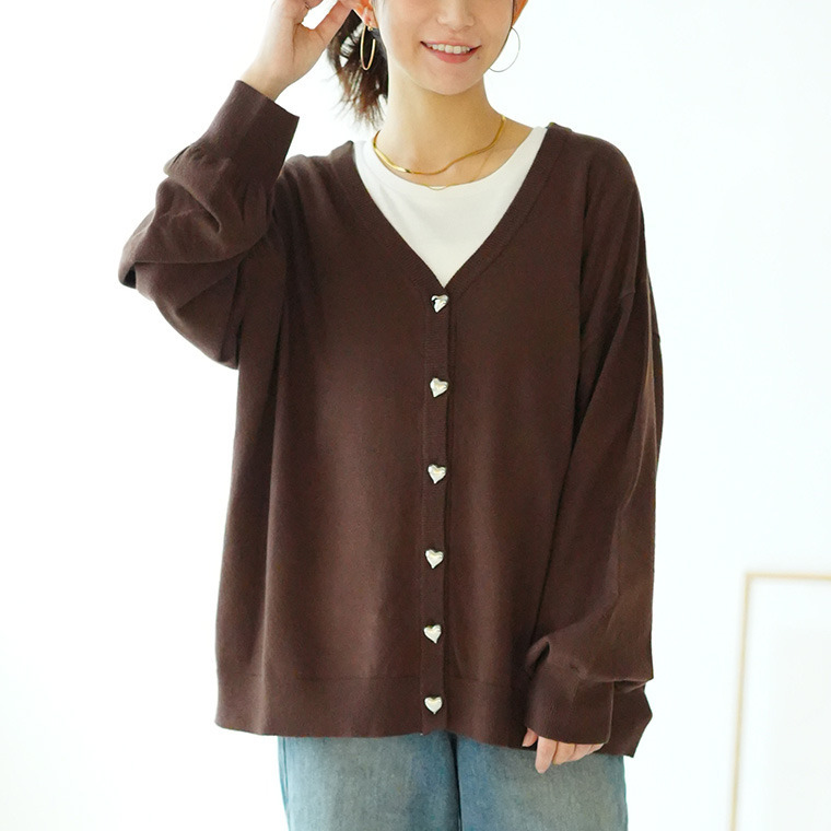 ハートとリボンで選べる! スカート派さんが嬉しい スタイルアップ もっちり Vネックカーデ1