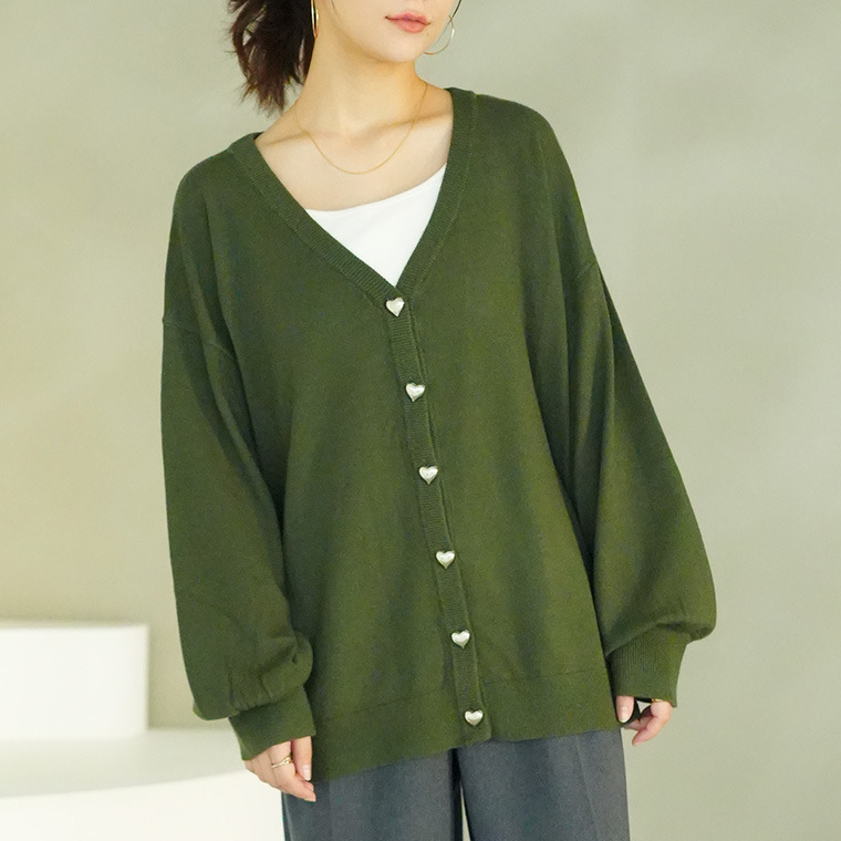 ハートとリボンで選べる! スカート派さんが嬉しい スタイルアップ もっちり Vネックカーデ1