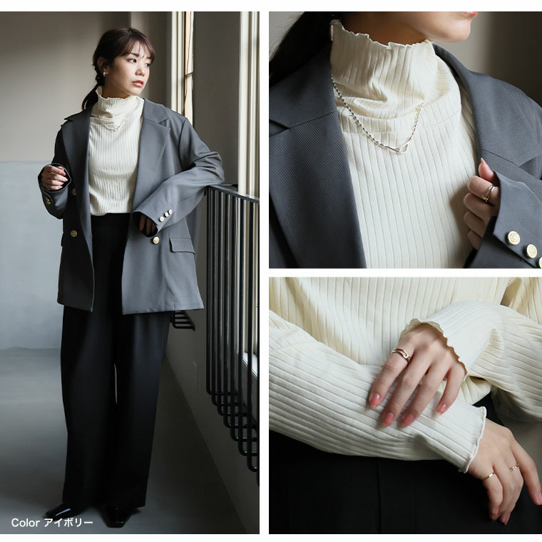 首元苦しくない! サイズと着心地に拘った 綿混 メロウ リブ トップス15