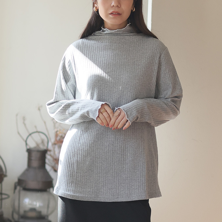 首元苦しくない! サイズと着心地に拘った 綿混 メロウ リブ トップス1