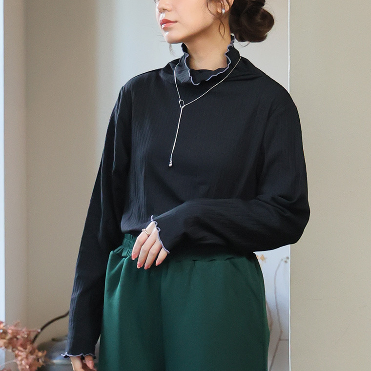 首元苦しくない! サイズと着心地に拘った 綿混 メロウ リブ トップス1