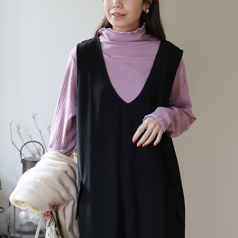 首元苦しくない! サイズと着心地に拘った 綿混 メロウ リブ トップス1