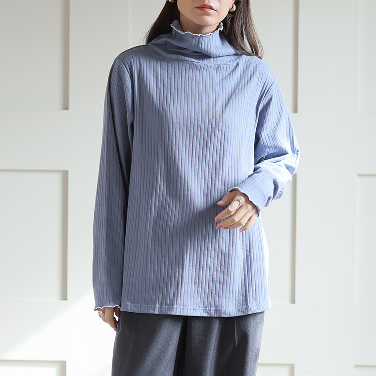 首元苦しくない! サイズと着心地に拘った 綿混 メロウ リブ トップス1