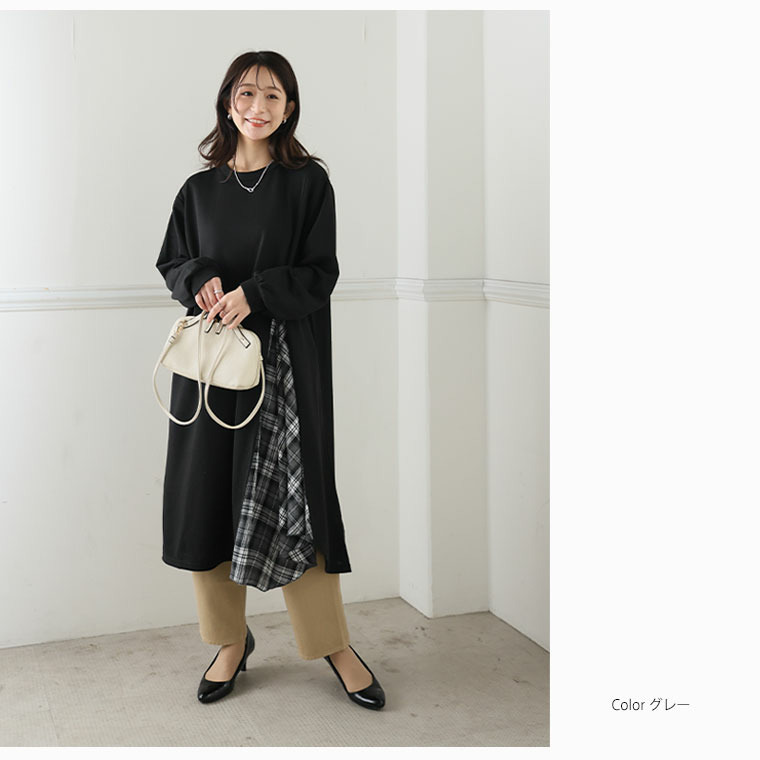 サイド布帛切替 チュニック ワンピ1
