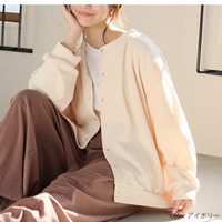 スナップボタン ダブルフェイス クルーネック ニット カーデ