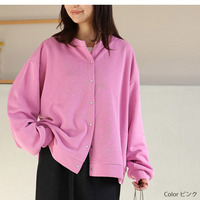 スナップボタン ダブルフェイス クルーネック ニット カーデ