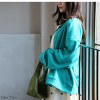 スナップボタン ダブルフェイス クルーネック ニット カーデ