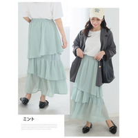 ランダムティアード シフォン フレア ロングスカート