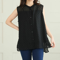 長袖・五分袖・ノースリーブ 袖丈選べる ドットジャガード ブラウス