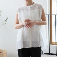 長袖・五分袖・ノースリーブ 袖丈選べる ドットジャガード ブラウス