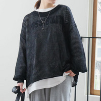 上品透かしで体型カバー 春から夏まで長く使える レイヤード 透かし編み ニット