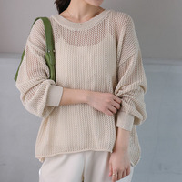 上品透かしで体型カバー 春から夏まで長く使える レイヤード 透かし編み ニット