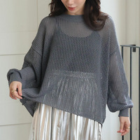 上品透かしで体型カバー 春から夏まで長く使える レイヤード 透かし編み ニット