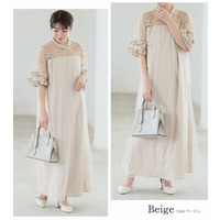 フェザー 刺繍 ワンピース