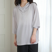 涼し気、程ゆる 小顔ネック シアースラブ フーディ トップス