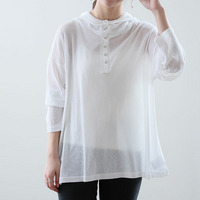 涼し気、程ゆる 小顔ネック シアースラブ フーディ トップス