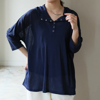 涼し気、程ゆる 小顔ネック シアースラブ フーディ トップス