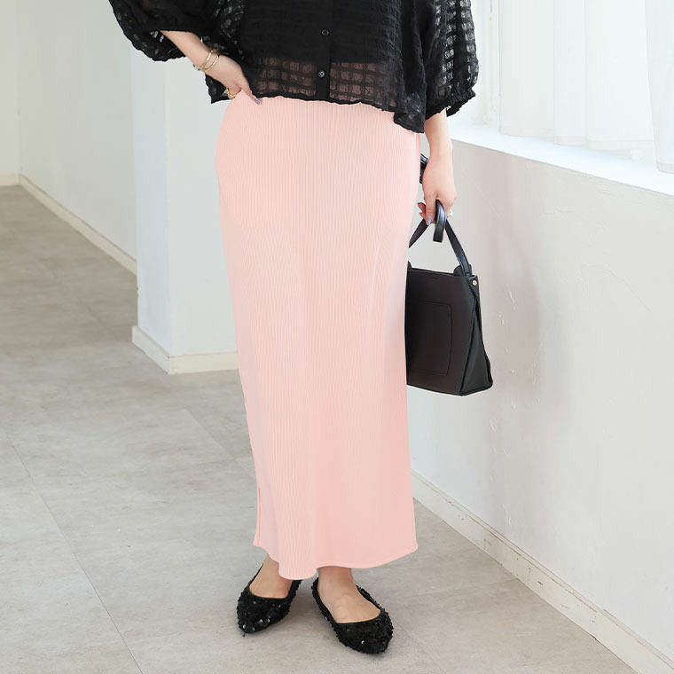 美!ストレッチ 細魅せ リブ タイトスカート1