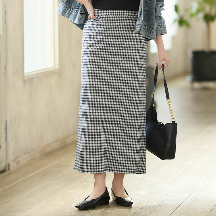 美!ストレッチ 細魅せ リブ タイトスカート1