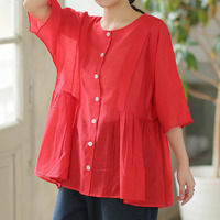 さらり涼し気 デニムが映える 楊柳シアー 華奢魅せ タックギャザー シャツ ブラウス