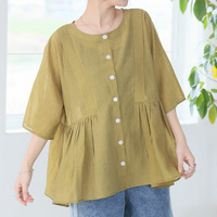 さらり涼し気 デニムが映える 楊柳シアー 華奢魅せ タックギャザー シャツ ブラウス