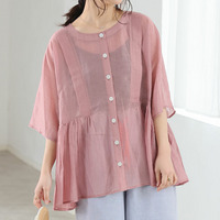 さらり涼し気 デニムが映える 楊柳シアー 華奢魅せ タックギャザー シャツ ブラウス