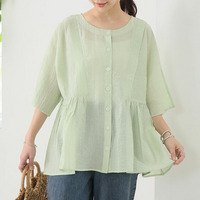 さらり涼し気 デニムが映える 楊柳シアー 華奢魅せ タックギャザー シャツ ブラウス