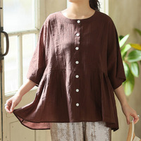 さらり涼し気 デニムが映える 楊柳シアー 華奢魅せ タックギャザー シャツ ブラウス