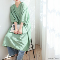 リネンブレンド 袖ランタン ワンピース