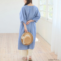 リネンブレンド 袖ランタン ワンピース