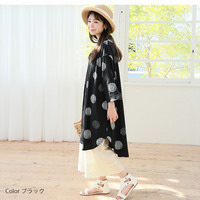 綿スラブ 総柄プリント 裾ラウンド カットソー ワンピ