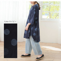 綿スラブ 総柄プリント 裾ラウンド カットソー ワンピ